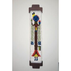Kachina Hopi Woman Figure Latch Hook Tapestry 1970s Wall Hanging 43"x9"